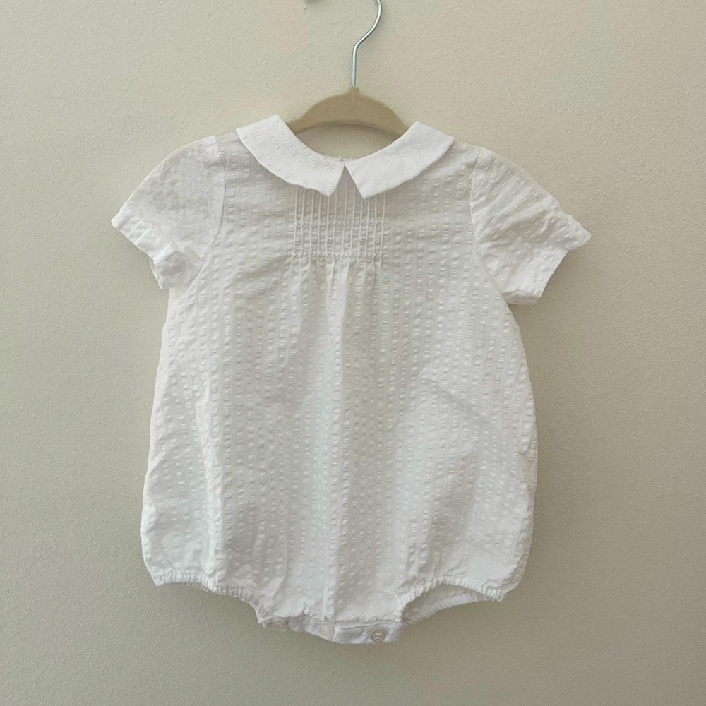 Edgehill Collection White Baby Romper with Peter Pan Collar